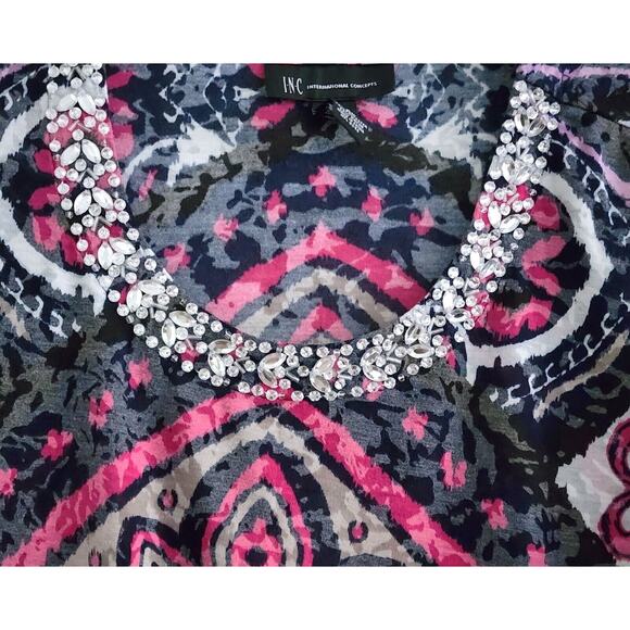 TOP/BLOUSE-INC-INTERNATIONAL CONCEPTS-Abstract-Rhinestone Neckline-Size XL (Lrg) - Picture 3 of 13
